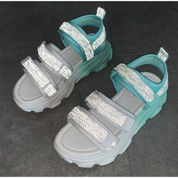 

women sandals hook loop crystal flat platform glitter shoes ladies candy colors summer open toe breathable bling beach shoe, Black