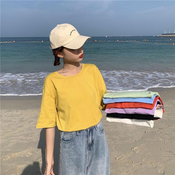 

women's t-shirt 7 solid color summer t shirt women simple chic loose o-neck basic tshirt white all-match harajuku short sleeve ladies