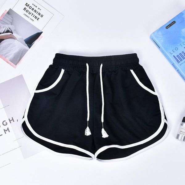 

summer 2021 womens high waist shorts comfy drawstring splice casual elastic pocketed loose gym hombre spodenki women's, White;black