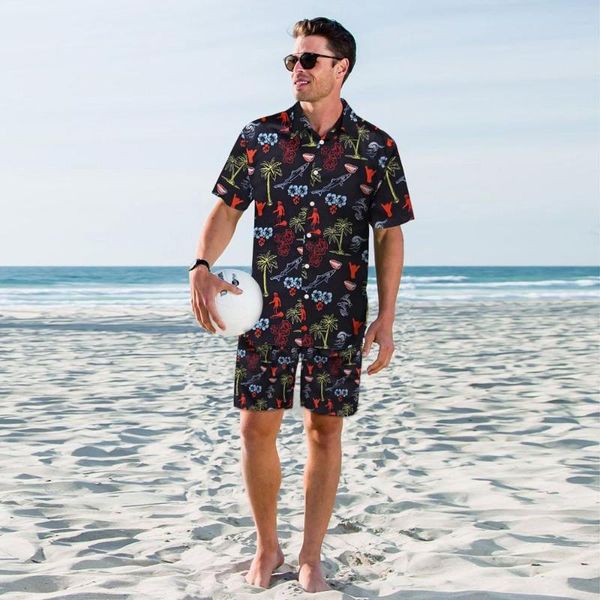 

gym clothing 2pcs casual shirts mens hawaiian beach floral beachwear loose short sleeve shirt buttons printed men suit, White;black