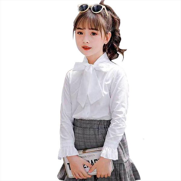 

spring girls blouse solid white for bow mandarin collar shirt summer korean school, White;black