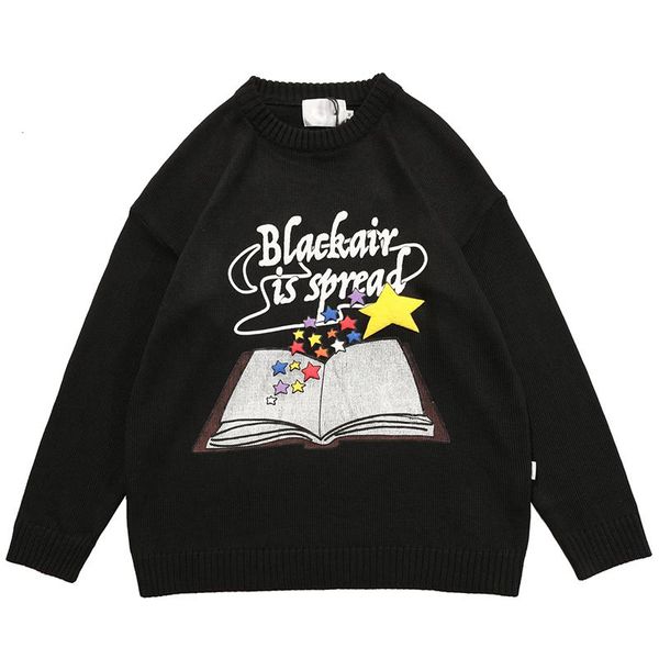 

men's sweaters autumn baggy sweater men cartoon printed oversize jumpers fashion harajuku street knitted pullovers clothing male plus, White;black