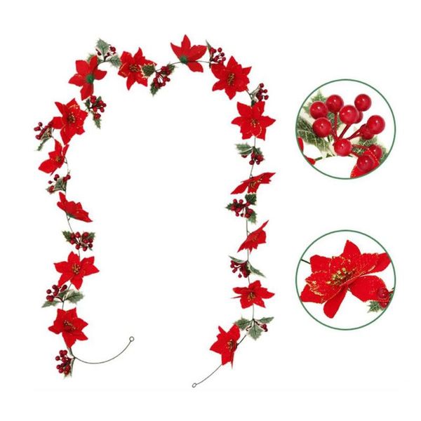 

christmas decorations poinsettia garland - artificial with red berri