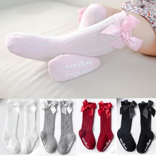 

girls big bow knee high long soft kids socks toddlers cotton lace baby kniekousen meisje bibies, Pink;yellow