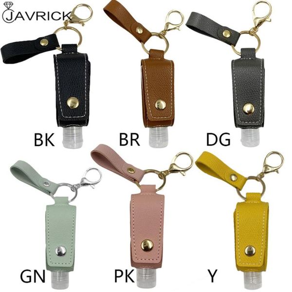 

keychains travel portable 30ml empty refillable bottle with faux leather holder keychain clips leakproof hand sanitizer container, Silver