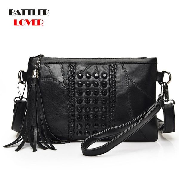

evening bags normcore pattern women flaps 2021 fashion rivet tassel vintage leather solid color handbags for ladies casual messenger