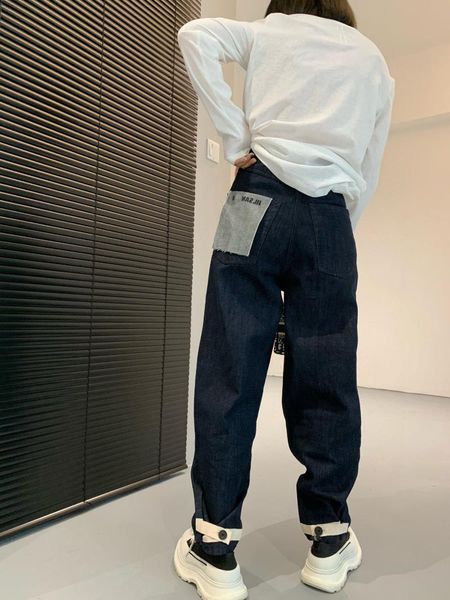 

women's jeans winter products korean casual high waist pants sander pocket design solid color loose thin waisted, Blue