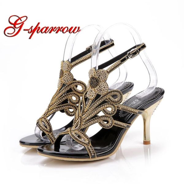 

customized summer sandals genuine leather thin heel party sandal luxury black rhinestone cinderella prom shoes plus size 43 44 dress
