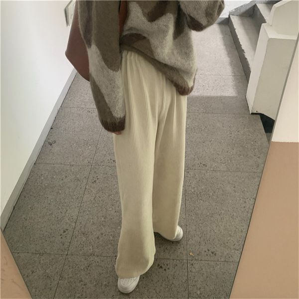 

ol vintage high waist wide leg pants women bottoms autumn winter velvet work wear solid loose trousers female 210421, Black;white