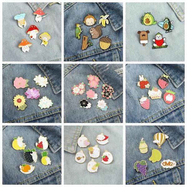 

pins, brooches 4~8pcs/set cartoon plant flower enamel pin spring limited special customization brooch potted lapel badge punk jewelry, Gray