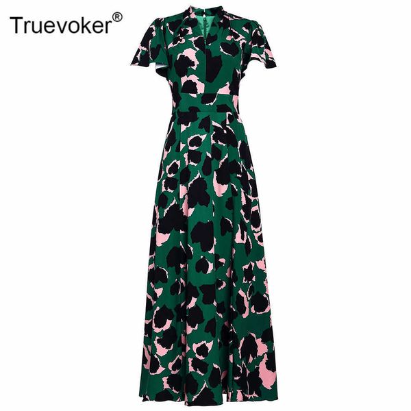 

truevoker european runway fashion party dres's short sleeves leopard printed ankle length resort long vestidos 210602, Black;gray