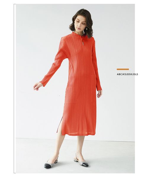

dress miyake pleated one-piece medium-long stand collar long sleeve, Black;gray