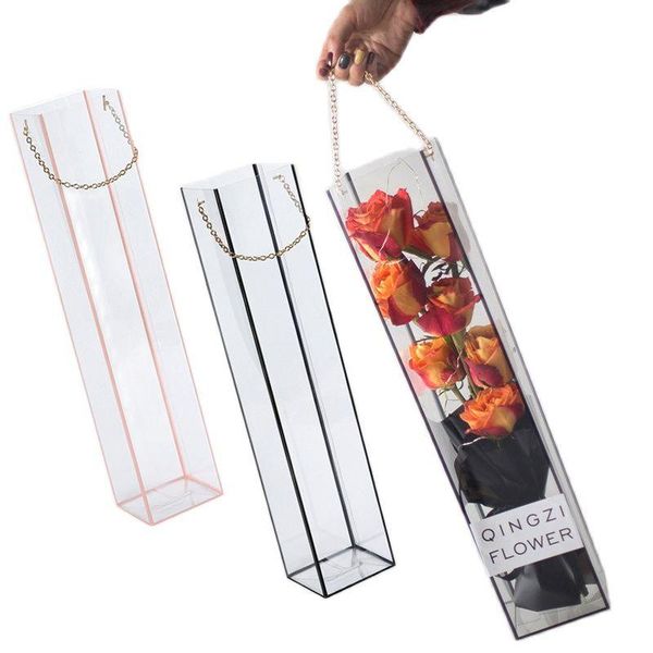 

gift wrap transparent box florist flower display folding packaging for mother's day valentine's wedding rose