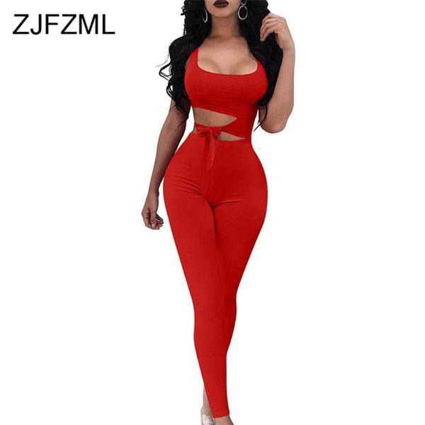 

waist band cut out skinny jumpsuit for women low neck sleeveless tie up bodycon romper office lady backless party playsuits women's jum, Black;white