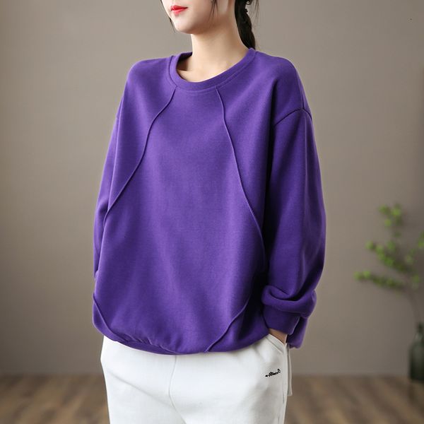 

literary round dza ne pullover women's purple loose short spring coat, Black