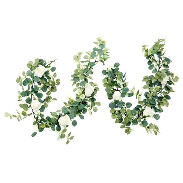 

decorative flowers & wreaths with 8 roses artificial plant insrattan simulated eucalyptus wedding decoration livingroom handmade ornament