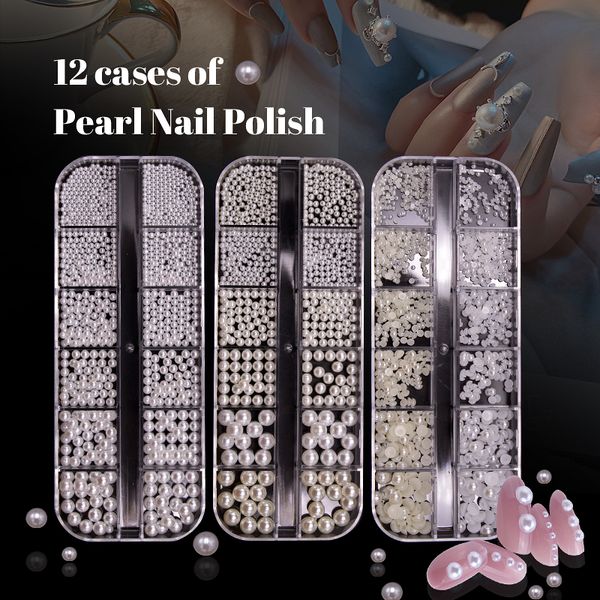 12 Gitter Nail Art Perlenkugel Acryl Strasssteine für Nagelspitzen DIY Dekorationen Maniküre zum Aufdrücken der Nägel NAR019