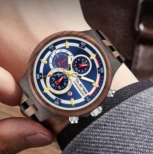 

wristwatches olense luxury wooden quartz watches men sport hardlex mirror man's, Slivery;brown