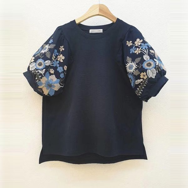

summer new fashion flower print short sleeves patchwork solid o neck woman tshirts slim 210421, White