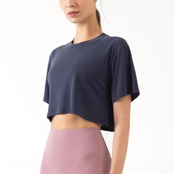 

yoga outfit women's sports short sleeve gym crop shirts fitness running tank loose naked-feel fabric tee