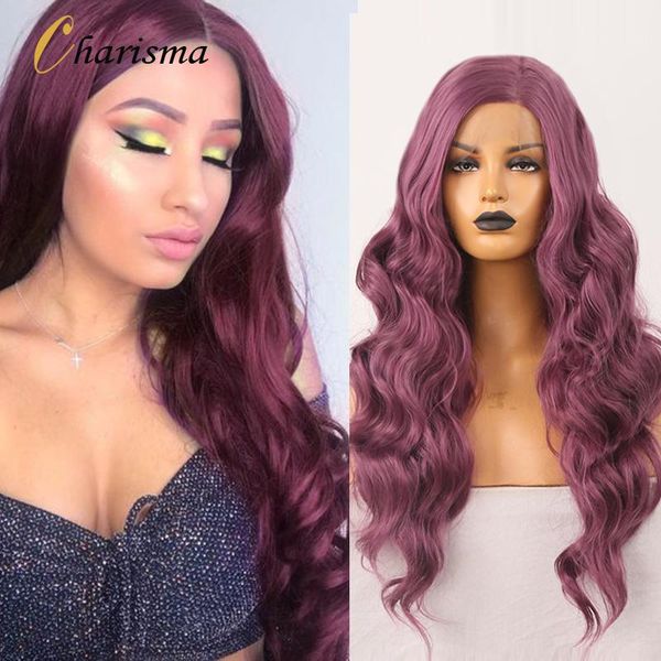 

synthetic wigs charisma body wave lace front wig purple color for women long natural hairline cosplay, Black