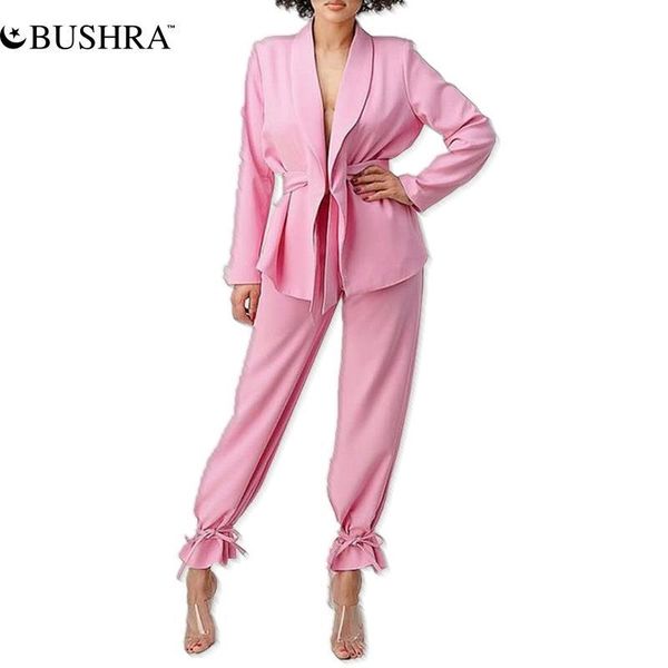 

women's suits & blazers bushra 2021 casual solid trouser suit female notched long sleeve tunic blazer high waist wide leg pants, White;black