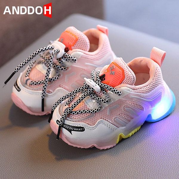 

size 21-30 children glowing shoes for boys girls kids luminous with led lights non-slip baby mesh athletic & outdoor, Black