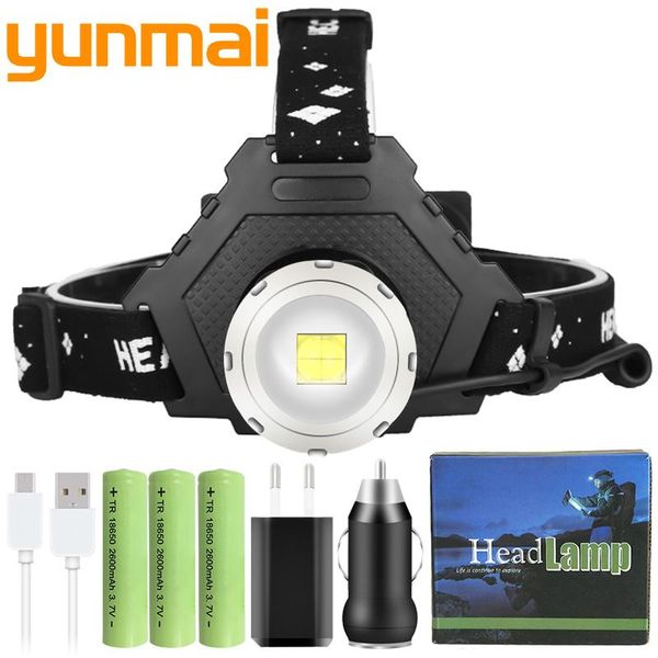 

yunmai powerful head lamp led headlamp headlight 32w zoom power bank 7800mah 18650 battery xhp50.2 xhp70.2 headlamps