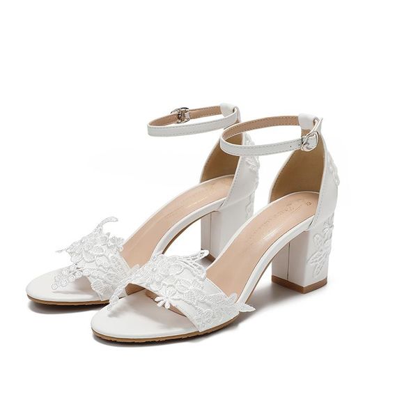 

dress shoes wedding pumps white lace brand fashion thick heels large size 43 bride, Black