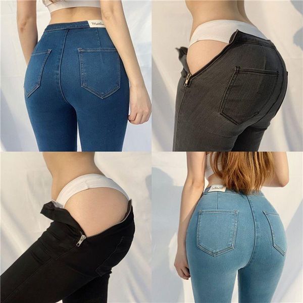 

stretch skinny jeans woman 2021 black blue gray pencil pants side zipper womens denim trousers women's