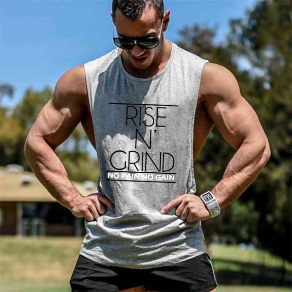 Muscleguys Bodybuilding Ginásios Tanque Top Mens Mens de Algodão Solta Sleeveless Camisa Abra Lateral Lado Singling Singlet Masculino Colete 210421