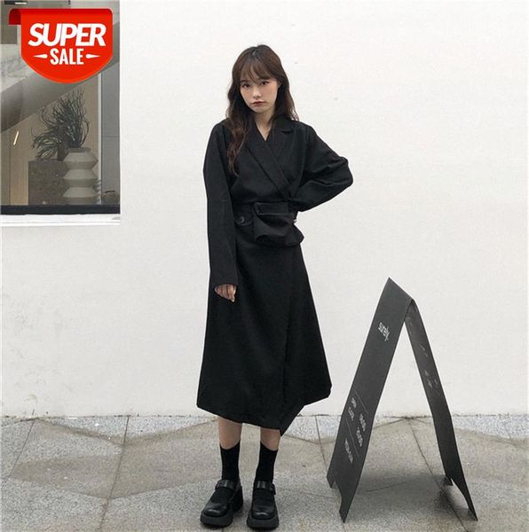 

waist-inspired temperament skirt retro waist bag windbreaker jacket style western-collar dress #yv4f, Black