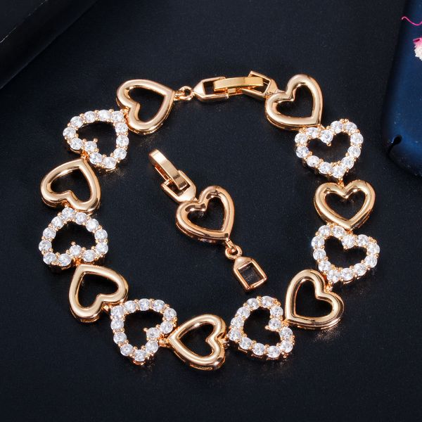 

link, chain romantic 585 gold cubic zircon bracelet for women love heart shape trendy wristband girlfriend gifts jewelry cb204, Black