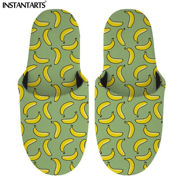 

slippers instantarts banana print women cozy home flat shoes winter bedroom indoor keep warm for flats basic, Black