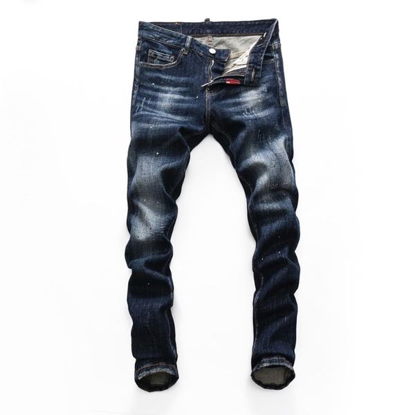 

men's jeans original brand european style mens slim elastic men straight denim trousers zipper patchwork blue hole