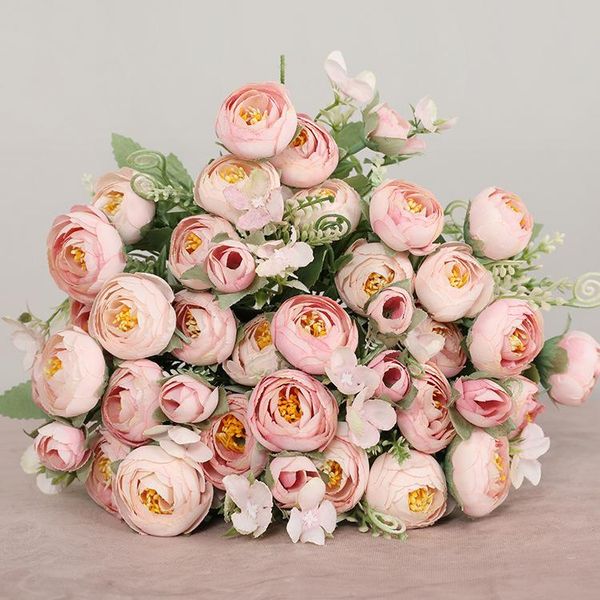 

decorative flowers & wreaths 1pc bouquet artificial silk tea rose 8 heads 2 small buds fake wedding home retro diy party decoration