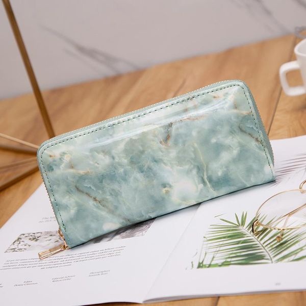 

wallets 2021 ladies wallet korean version of the long zipper soft leather marble card bag coin purse clutch, Red;black