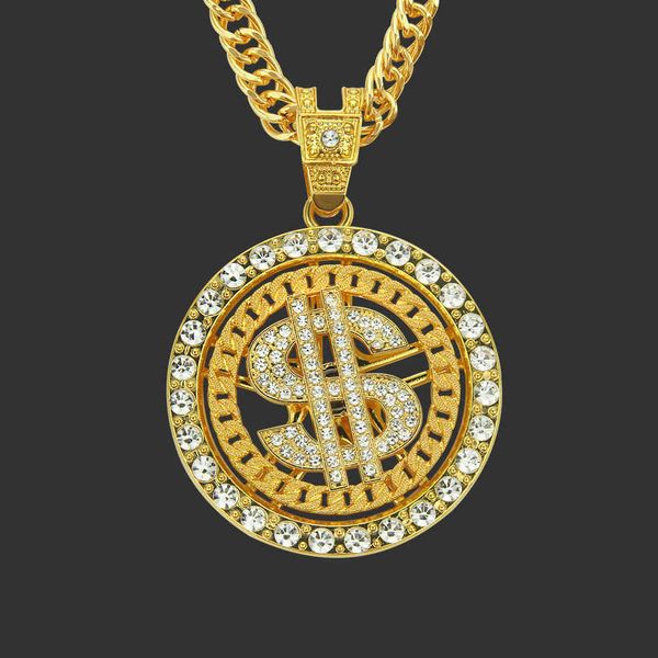 

amulet neck pendants hip hop street trendy men's necklace inlaid with diamond dollar pendants necklaces nightclub performance accessori, Silver