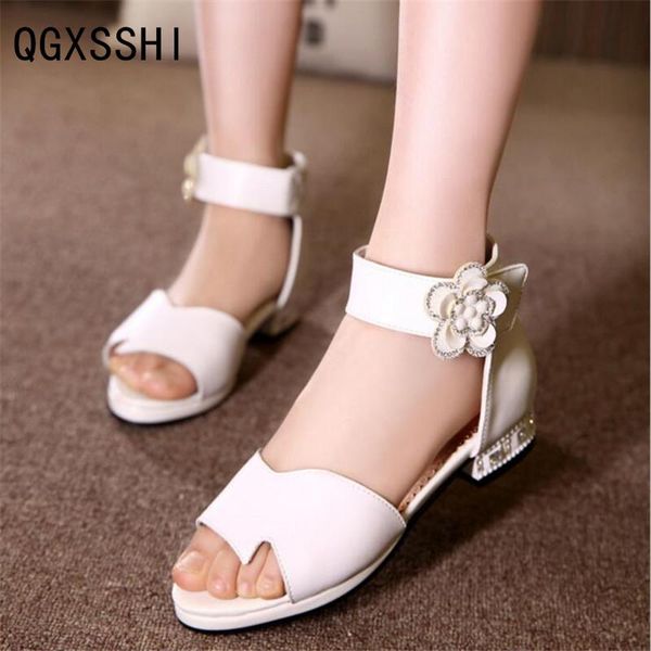 

sandals qgxsshi children shoes girls summer genuine leather lovely princess teens kids shoe, Black;red