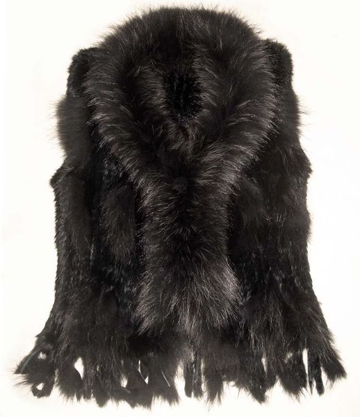 

women's fur & faux * knitted vest with big raccoon timming* mixed order*whole sale retail* be1201, Black