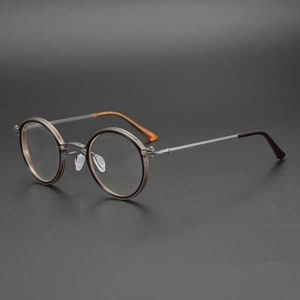 

fashion sunglasses frames vintage small round titanium acetate myopia optical eyeglass frame unique hollow inlay design wom, Black