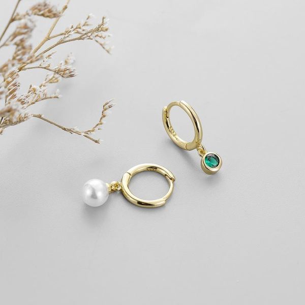 

hoop & huggie simple style small earrings for women tiny pearls green zirconia asymmetric thin huggies elegant earring piercing jewelry, Golden;silver