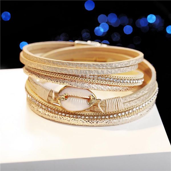 

charm bracelets 17km shell leather for women multiple layers wide wrap gold bracelet & bangle 2021 fashion friendship jewelry, Golden;silver