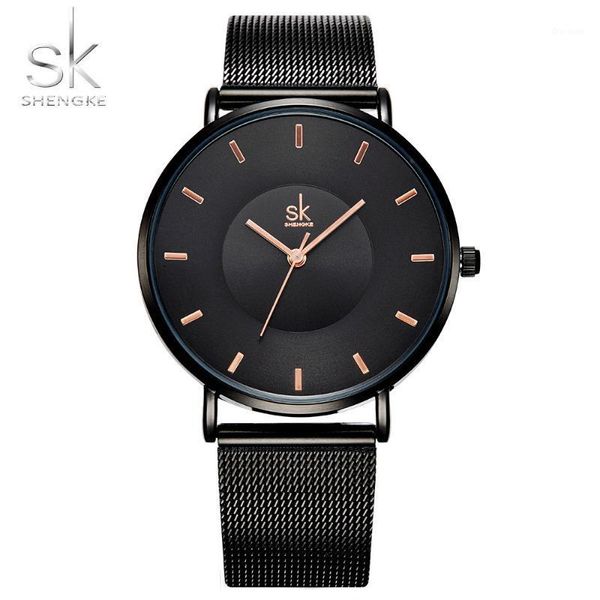 

wristwatches sk fashion black women watches shengke ultra thin quartz watch woman elegant dress ladies montre femme 2021, Slivery;brown