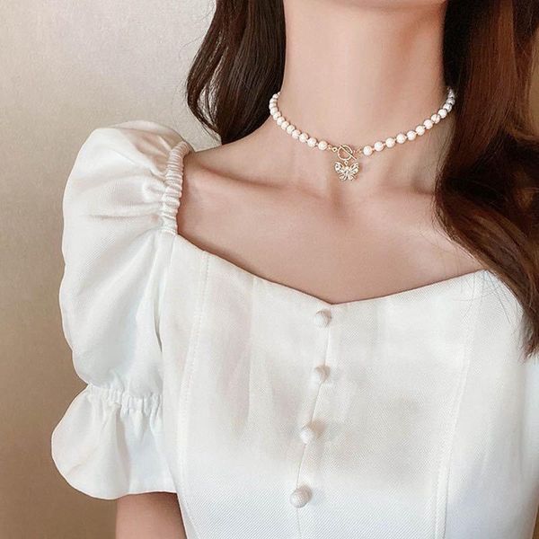 

pendant necklaces pearl butterfly choker short necklace for women wedding jewelry girls' clothing accessories, Silver