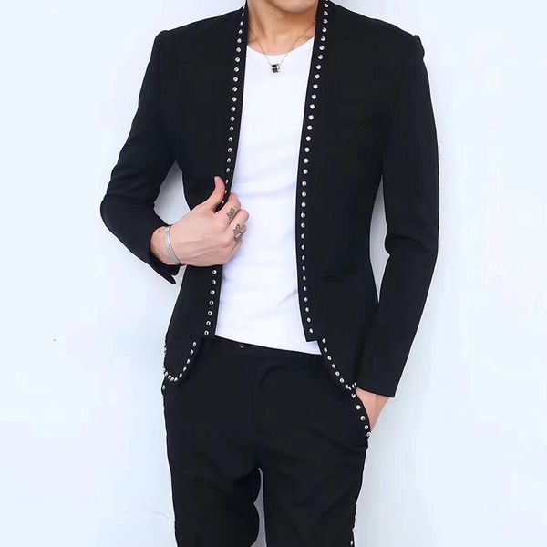 

men's suits & blazers korean men's riveted bridegroom suit, 2-piece embroidered evening used for club fashion show and social acti, White;black