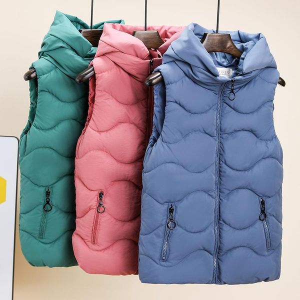 

women's vests isenmal women winter short vest cotton padded jacket sleeveless female waistcoat, Black;white