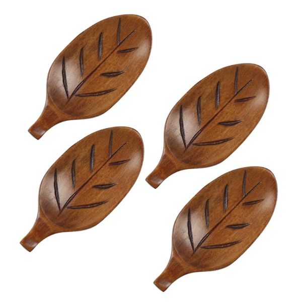 

chopsticks 4pcs oval leaf-shaped rests wooden fork and holder spoon stand dinner table decor
