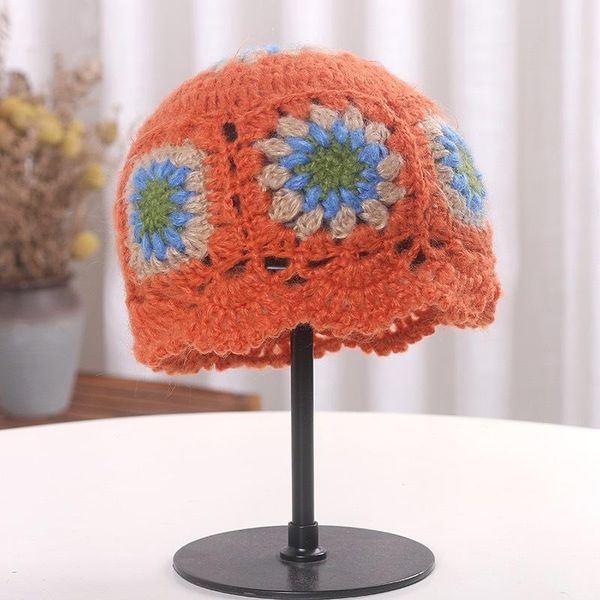 

beanies 202110-5468919 autumn retro elegance hand crochet flower mohair leisure lady skullies cap women cool hat