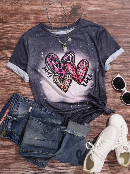 

plus heart & letter graphic tee l7z5#, Black